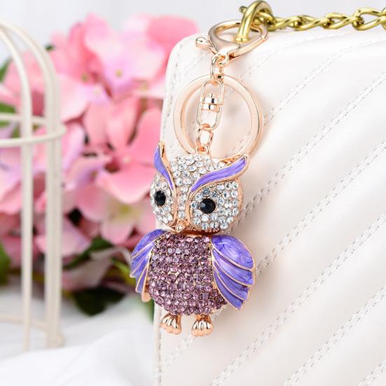 Süßer Eulen Strass Schlüsselanhänger für Damen Mädchen Kunstkristall Tier Schlüsselring Anhänger für Geldbörsen Handtasche Rucksack