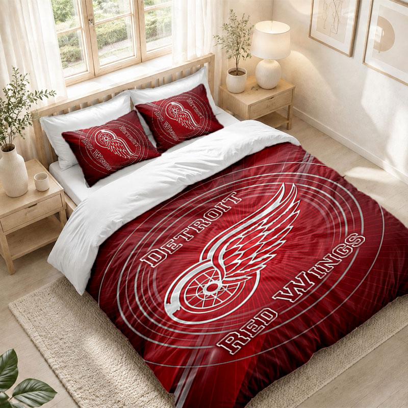 Bedding Set 1 Duvet Cover 2 Pillowcases Detroit Red Wings Print Bedroom Home Decoration