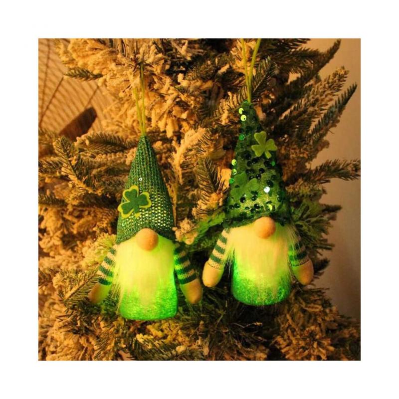 Elfen-Plüschdekorationen zum St. Patrick'S Day - 2er-Pack Grüne Gesichtslose Ältere Zwerge, Hängende Ornamente, Irische Festivalpuppe