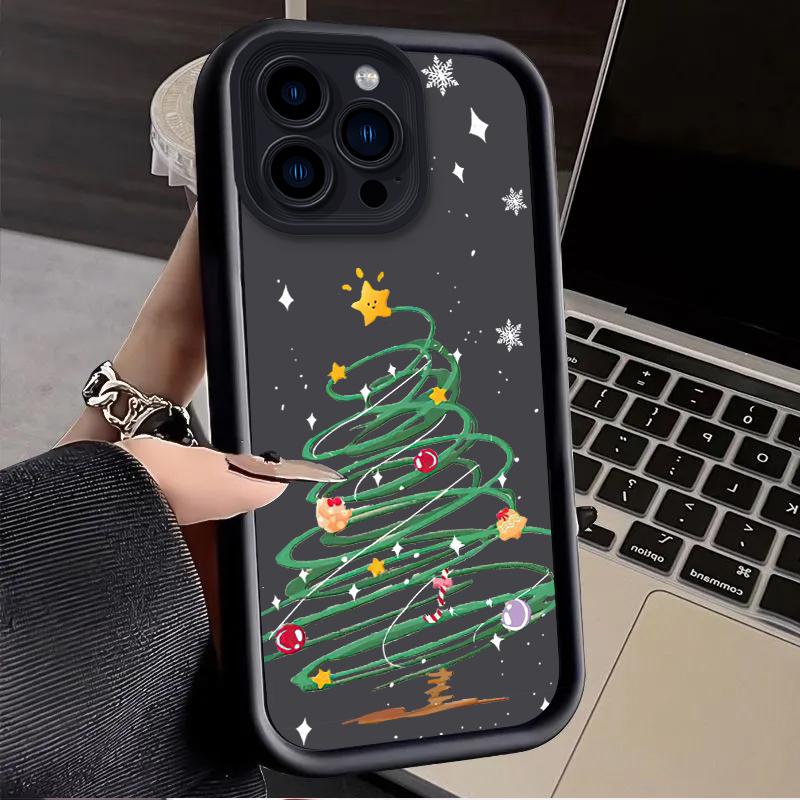 Colorful Christmas Tree Snowflake Plain Case for iPhone 17 Air 16 E 15 14 Plus 13 12 Mini 11 Pro Max Liquid Silicone Back Cover
