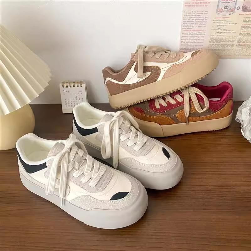 Red thick baseplate shoes women spring and autumn chic round head casual