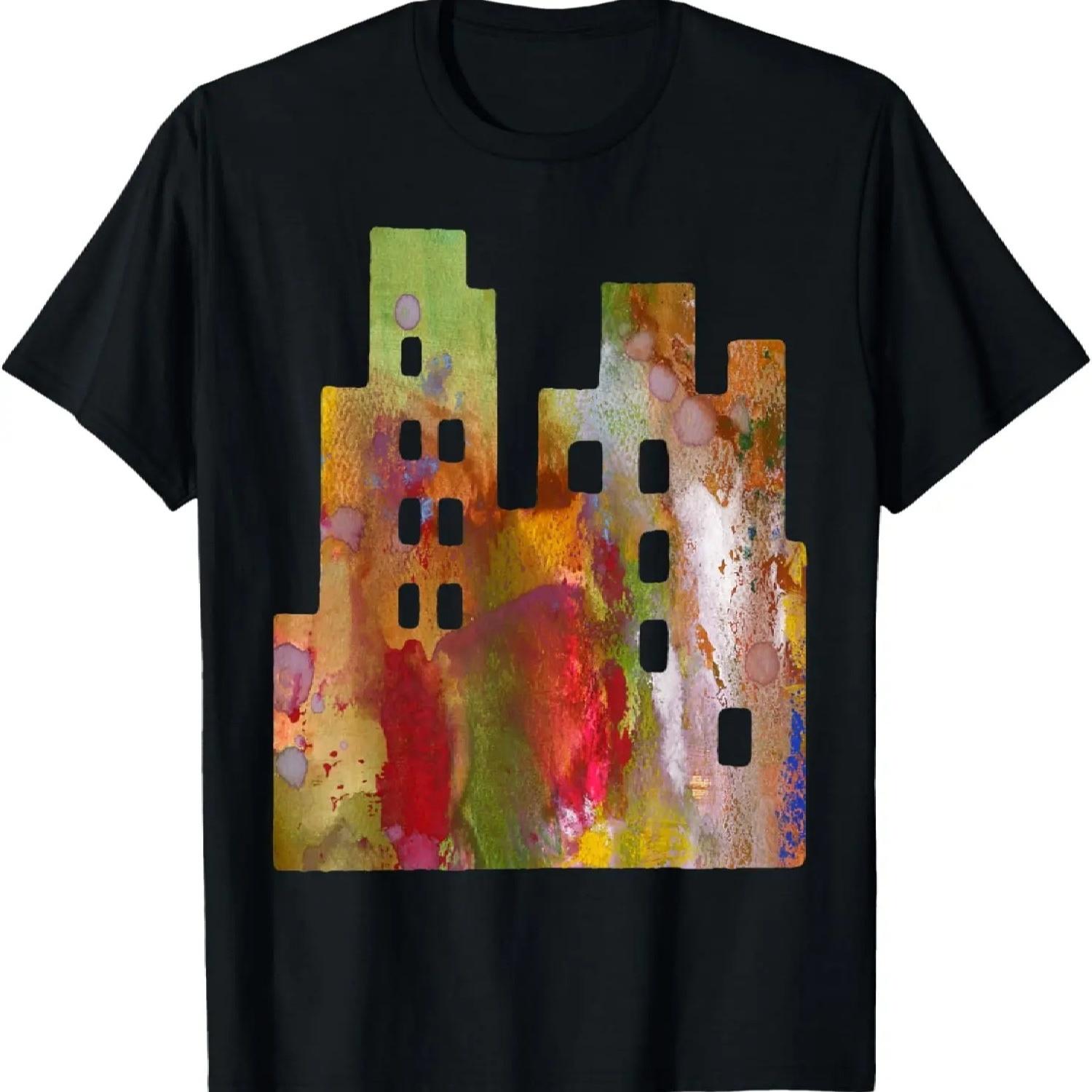 

Abstract City Building Watercolor Design T-Shirt XXXXXL чорний