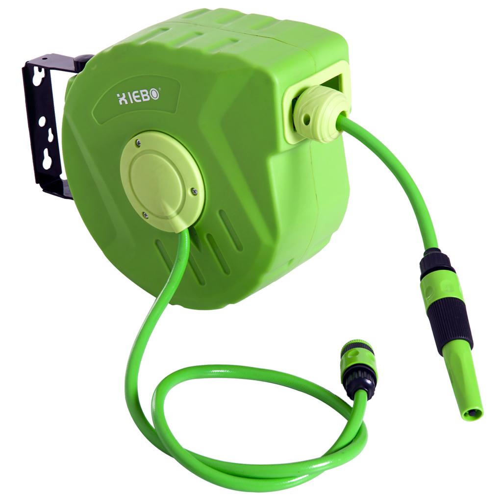 Garden Hose Reel, Automatic Roll-Up, with Spray Gun