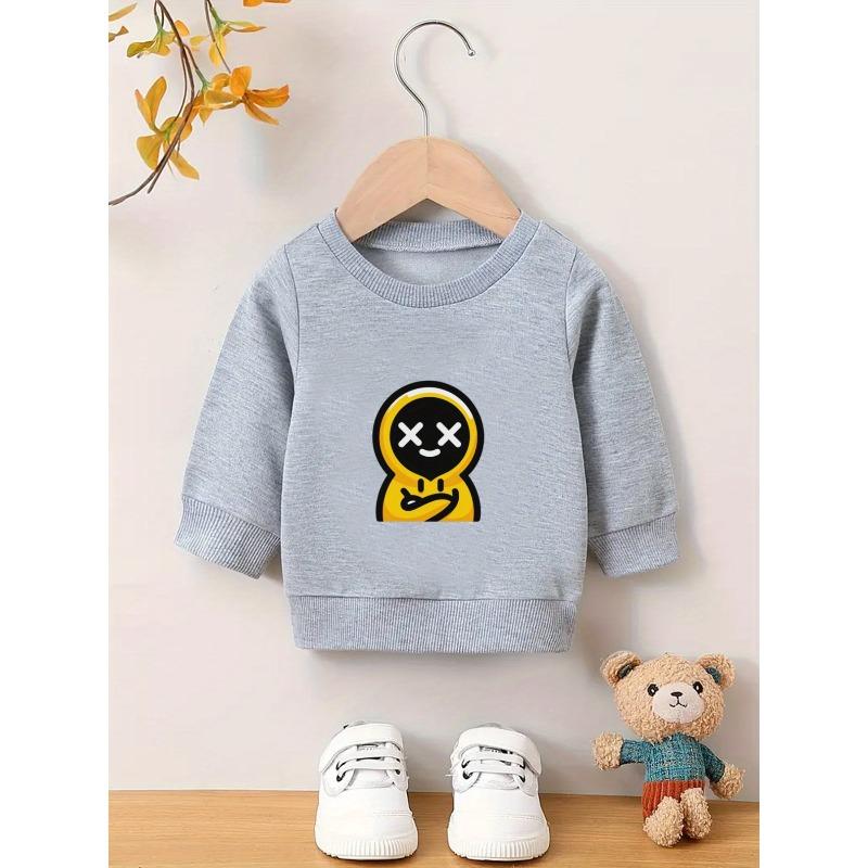 European Size Cool Cartoon Print Pattern, 0-3 Year Old Baby Boy Skin Friendly Soft Spring and Autumn Baby Thin Versatile Round Neck Hoodie