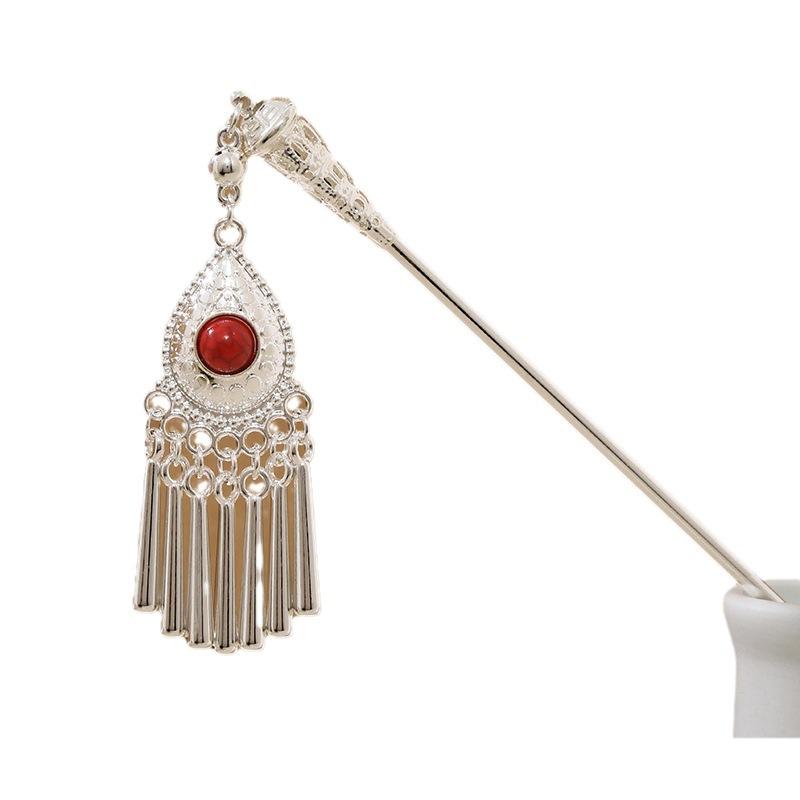 Ethnic Style Imitation Miao Silver Colored Long Feather Fringed Earrings, Hot Selling In Attractions, Antique Hairpin Jewelry for Women