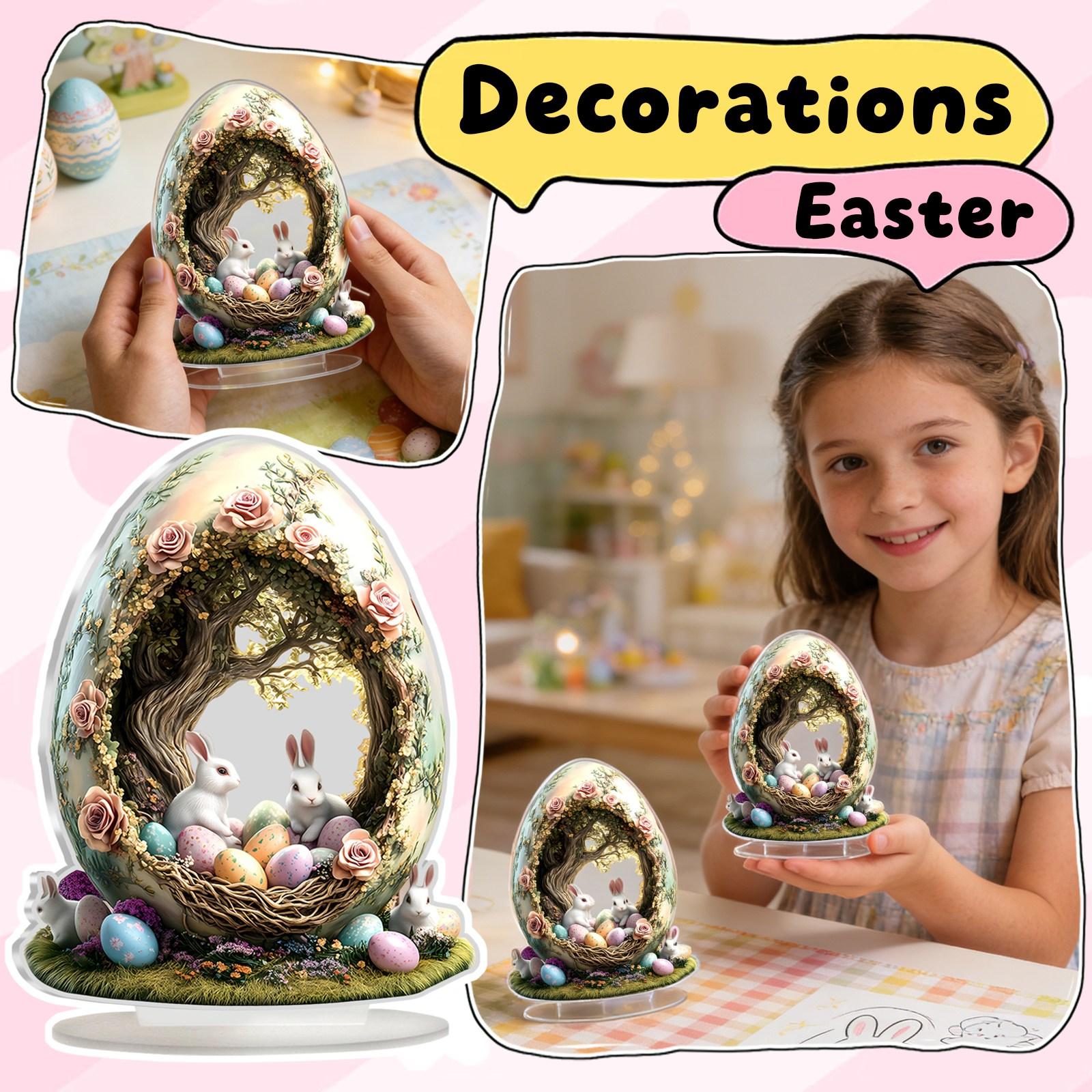 

Easter Bunny Table Decor 2D Flat Acrylic Bunny Egg Desktop Easter Ornament, Spring Rabbits And Egg Table Sign Decorations One Size