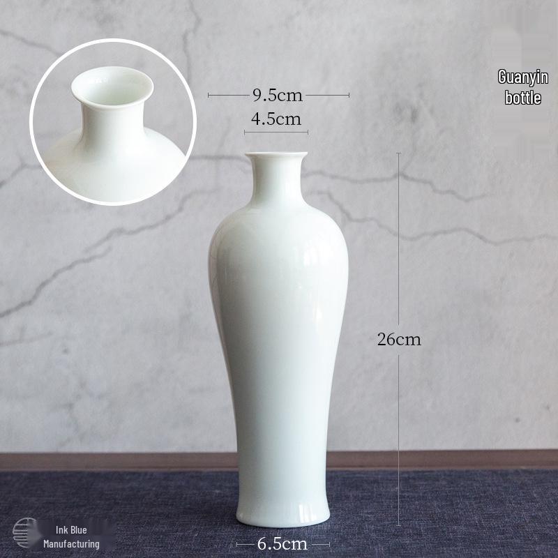 Thin-Walled Translucent White Ceramic Vase, Zen Style, Antique Chinese Plum Blossom Ornament for Living Room Decor.