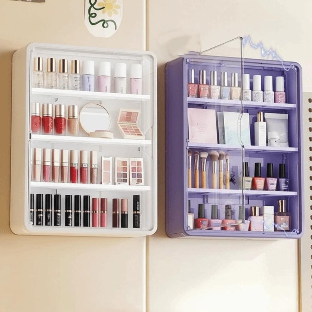 Multi-Layer Cosmetic Display Cabinet Large Capacity Removable Shelves Wall Mounted Display Rack Anti-Dust Magnetic Suction