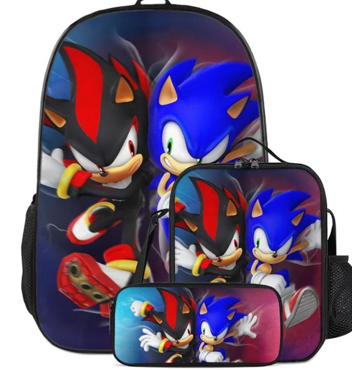 Backpack Sonic Elementary School Bag Lunch Bag Pencil Case Three-Piece Set