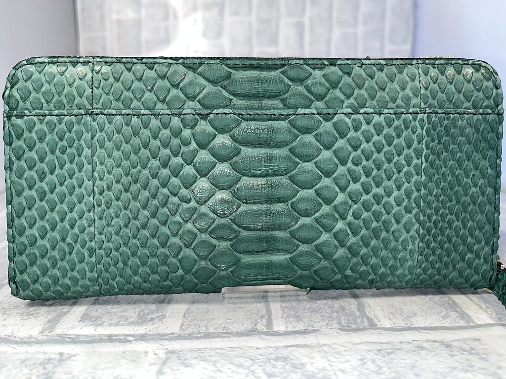 GUODI Genuine Python Leather Long Wallet with Zipper Closure and Card Case for Men and Women, TK-TT20LW1GF (Green), Wallet, Purse, Zipper Closure,