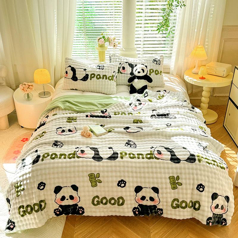 

Cute Panda Plush Throw Blanket Boy Girl Soft Skin-friendly Green Blanket Letter Print Blankets Suitable for Home Travel Camping 100cmx150cm 1pc
