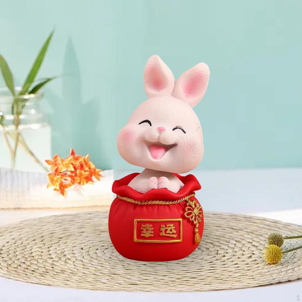 Chinesische Harzstatuen Figur Skulptur, Tischplatten-Schreibtischdekoration Auto Armaturenbrett Wackelkopf Hase
