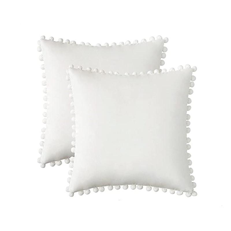 Inyahome Solid Color Velvet Throw Pompom Pillow Covers Pillowcase for Home Decor Sofa Living Room Bed Couch Farmhouse Outdoor