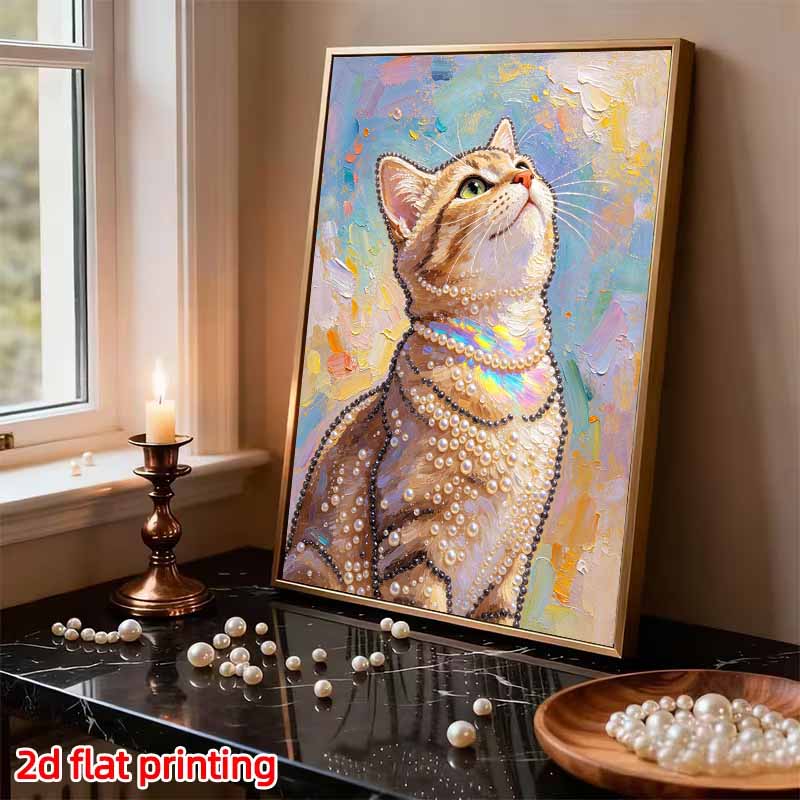 5D Pearl Kit Elegant Cat Design DIY Enamel Ornaments for Home Wall Decoration Stress Relief Handmade Gift Frameless