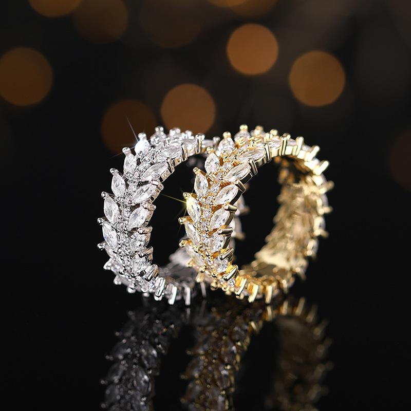 Wind Luxury Willow Leaf Ring, Cold Wind Full Circle Dense Index Finger Ring, Temperament High-End Ring