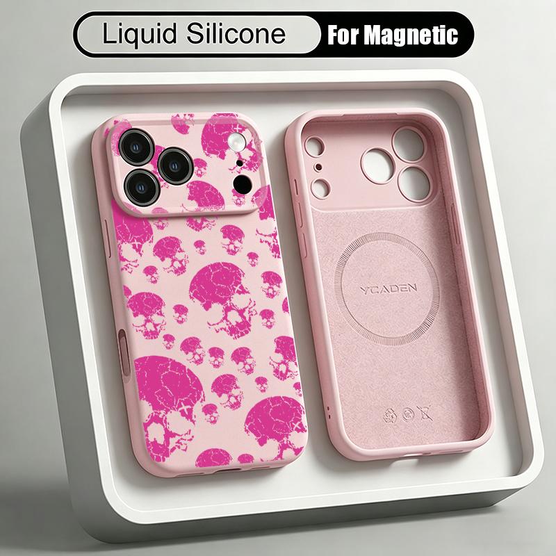 Colorful Skeleton Pattern Case For iPhone 17 Pro Max Magnetic For Magsafe Liquid Silicone Cover For iPhone 16 15 14 13 Pro Max