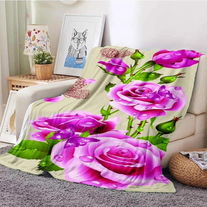 Red Roses Water Droplets Flannel Throw Blanket Valentine's Day Gift for Girls Women King Queen Size for Couch Sofa Living Room