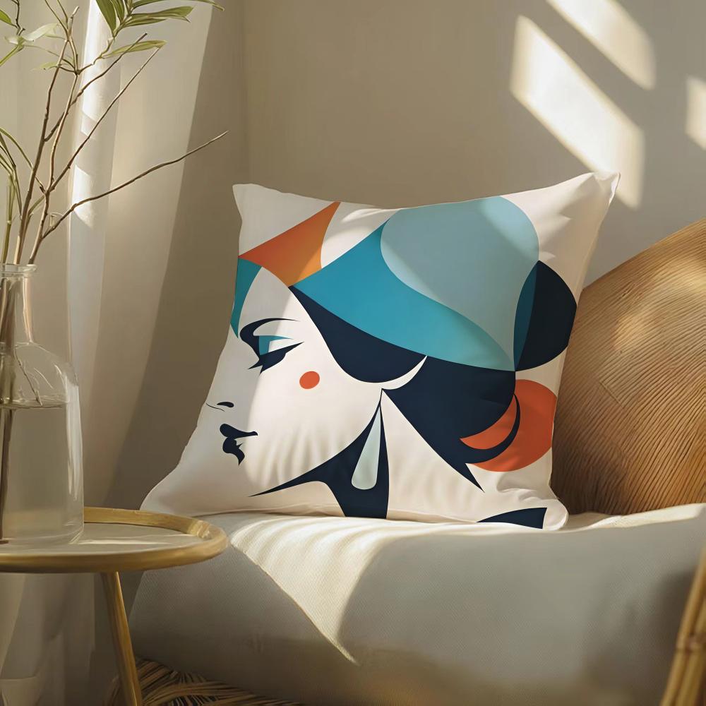 Illustration Of Diagonal Square Art Pillow Case Double-Sided Plush Sofa Cushion Covers Organic Breathable Invisible Zipper