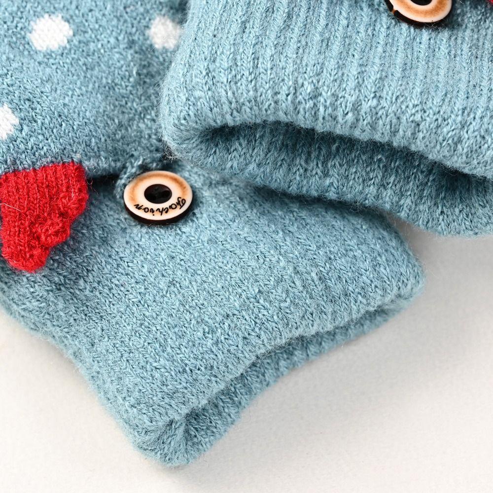 Cartoon Children Flip Cover Gloves Winter Mittens Korean Style Reindeer Gloves Warm Thicken Half Finger Knitted Gloves Winter
