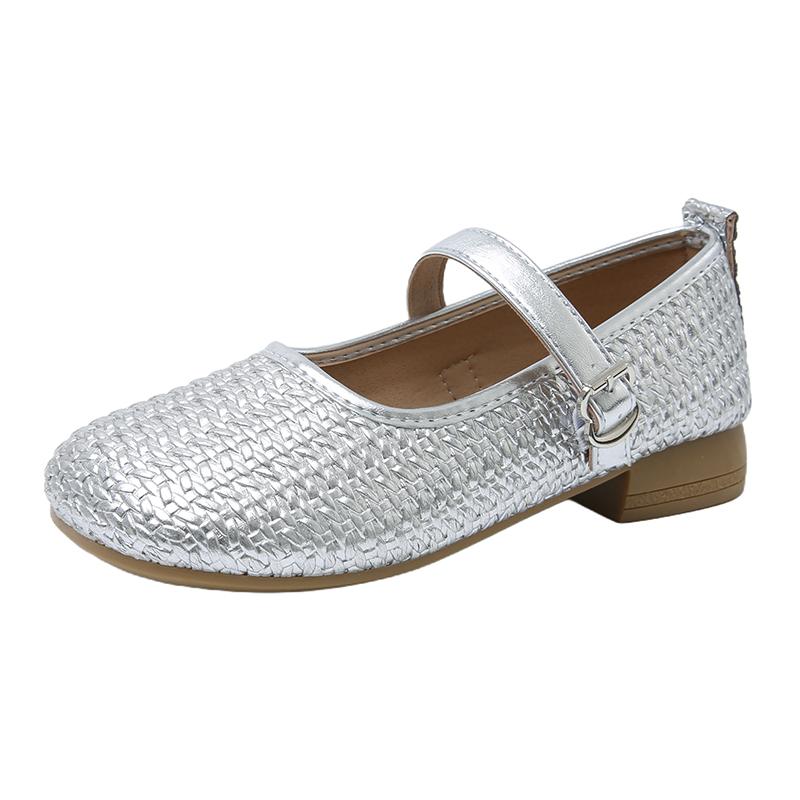 Summer 2025 Soft Leather Woven Fashionable and Elegant Single Shoes Women's Shoes Buckle Lightweight Comfortable