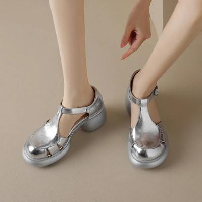 Mode 2024 Marke Damen Schuhe Schnallenriemen Damen Sandalen Mode Blockabsatz Lässige Sandalen Damen Neu Baotou Sandalen mit Absatz Zapatos