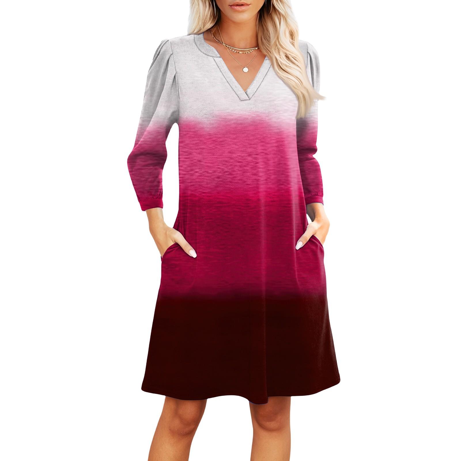 

Женское модное платье с V-образным вырезом, повседневное пляжное платье с рукавами три четверти и градиентным принтом S