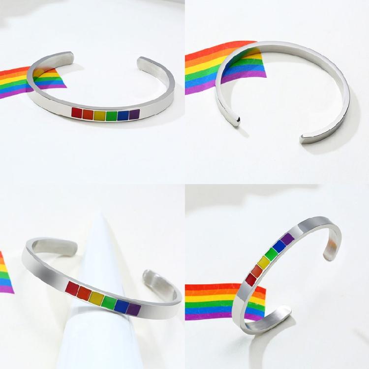 LGBTQ Cuff Bangle Bracelets Stainless Steel Rainbow Lovers Bracelets for Unisex
