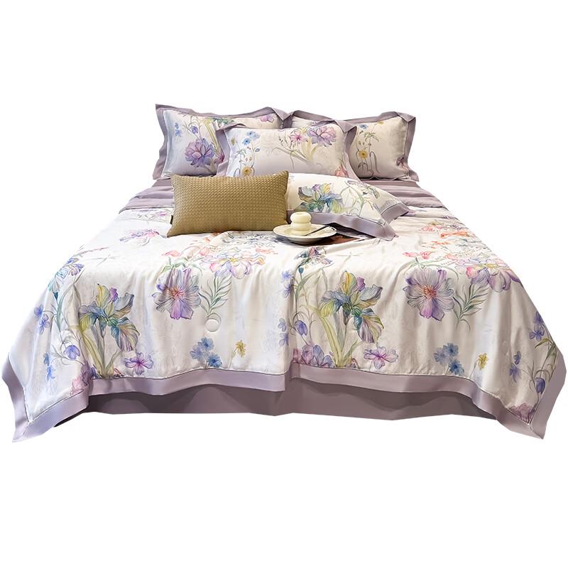

LENGARY 60-Count Tencel Hollow-Out Printed Summer Quilt 4-Piece Set
