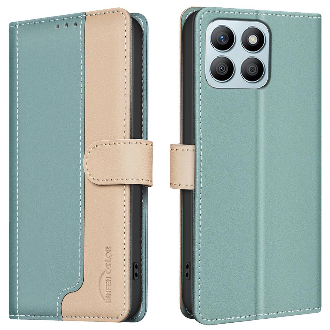 

For Honor X8b 4G Leather Case Splicing Color RFID Blocking Phone Cover Green