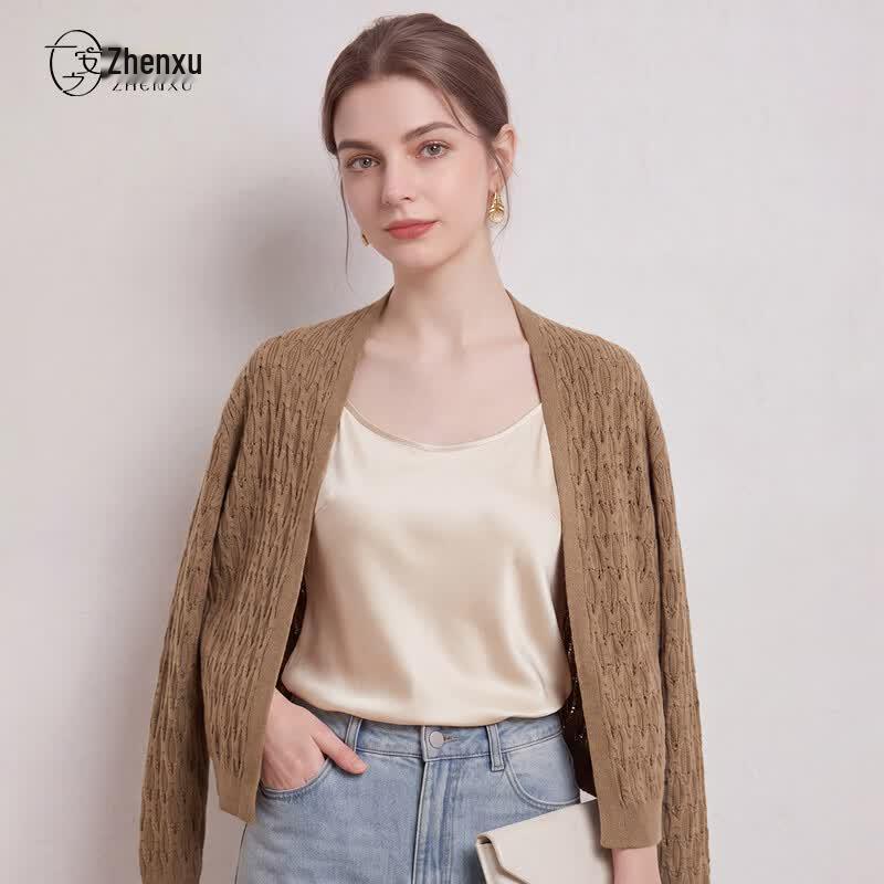 Women's 100% Mulberry Silk Shawl Collar Knit Cardigan