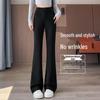 Women's Black High-Waisted Flared Pants - Fall 2025 Slimming Fit, Micro-Flared Casual Trousers