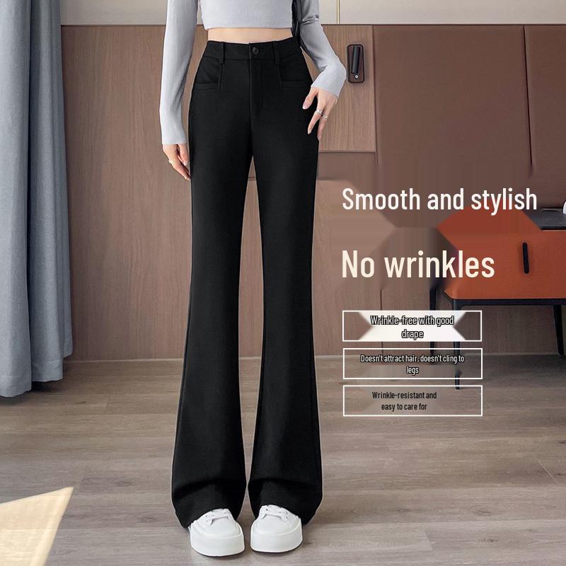 Women's Black High-Waisted Flared Pants - Fall 2025 Slimming Fit, Micro-Flared Casual Trousers