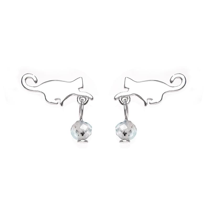 Cute Japanese Cat Moonstone Stud Earrings Femininity Simple Girlish Heart Ins Earrings Short Earrings