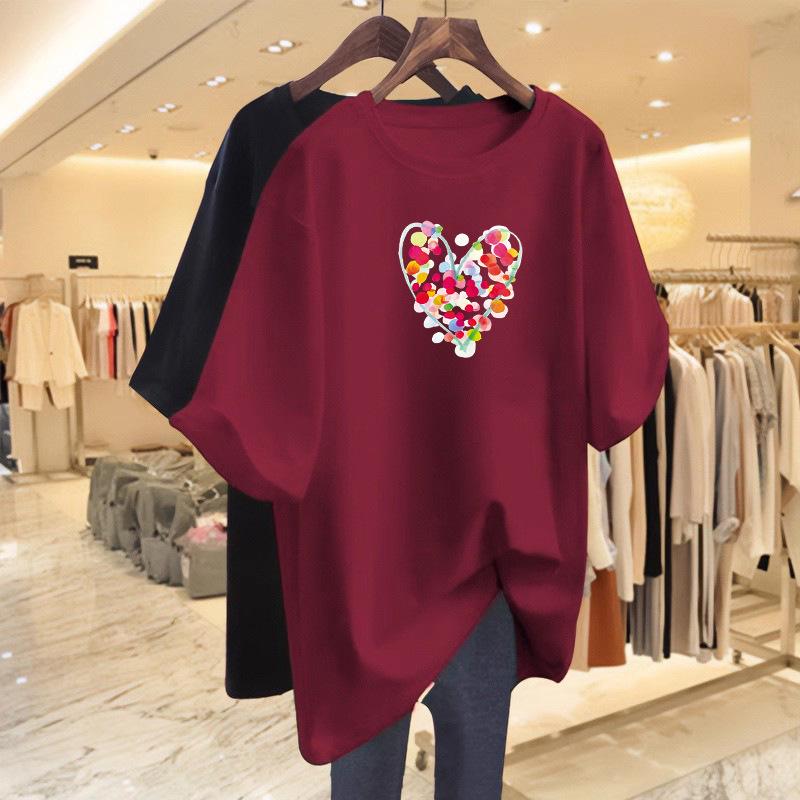 Women's Pure Cotton Heart T-Shirt, Loose Oversize Design, Summer 2026 Collection, Short Sleeve, Niche Fashion.