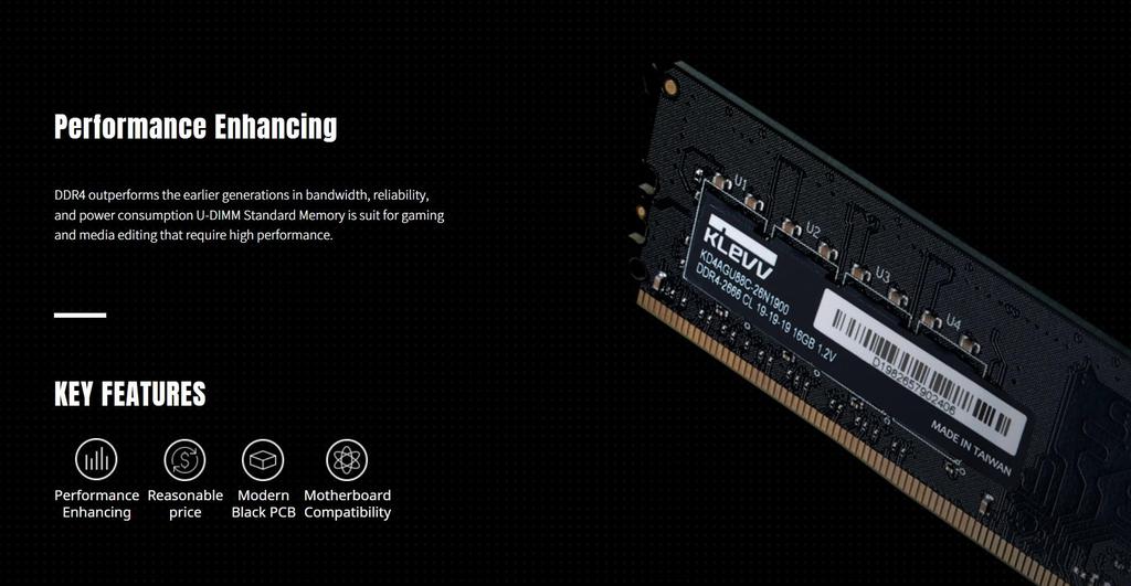 KLEVV Desktop PC Memory DDR4 3200 PC4-25600 8GB x 1 Module 288 Pin CL22 1.2V Standard JEDEC Compliant Expansion Memory Essencore KLEVV