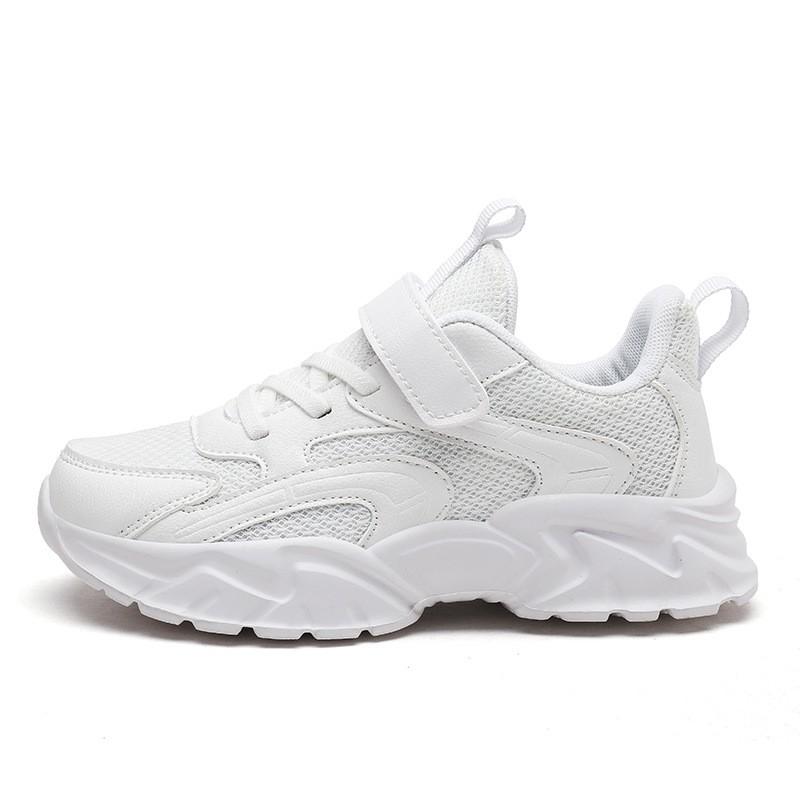 Kids White Mesh Running Shoes Boys Girls Lightweight Breathable Sport Sneakers School Uniform Compatible