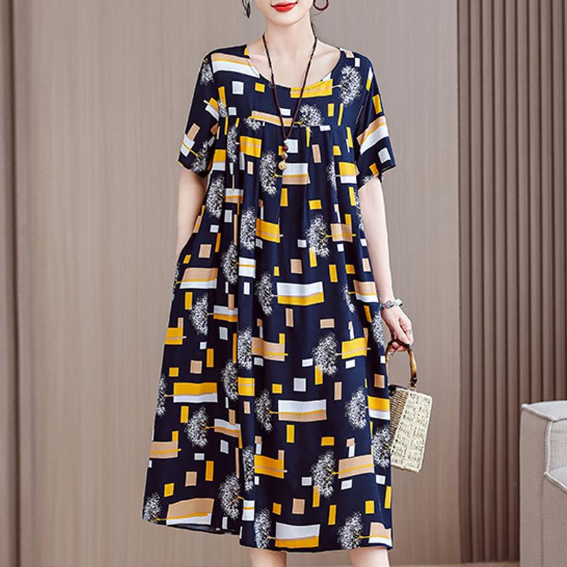 Letné oversize šaty Elegantné dámske dlhé šaty s krátkym rukávom Plus veľkosti