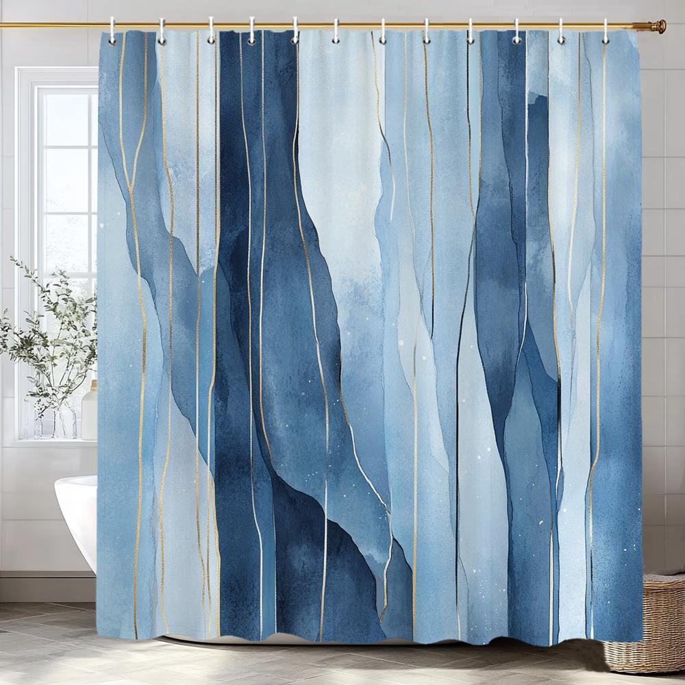 Black Wave Line Geometric Modern Minimalist Art Shower Curtain Printed Fabric Bathroom Decorative Shower Curtain With Hooks