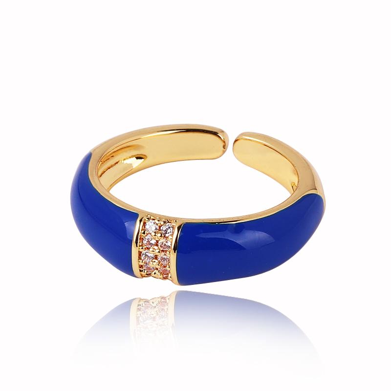 6 Colors Simple Style Colorful Enamel Ring Paved With Shiny Rainbow Cubic Zircon Stone Fashion Wed Engage Ring For Women