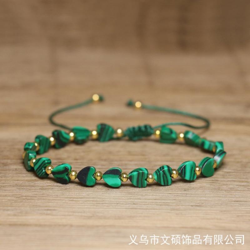 Turquoise Heart Bead Bracelet – Gold Accent Adjustable Boho Jewelry, Love Protection Gift for Women