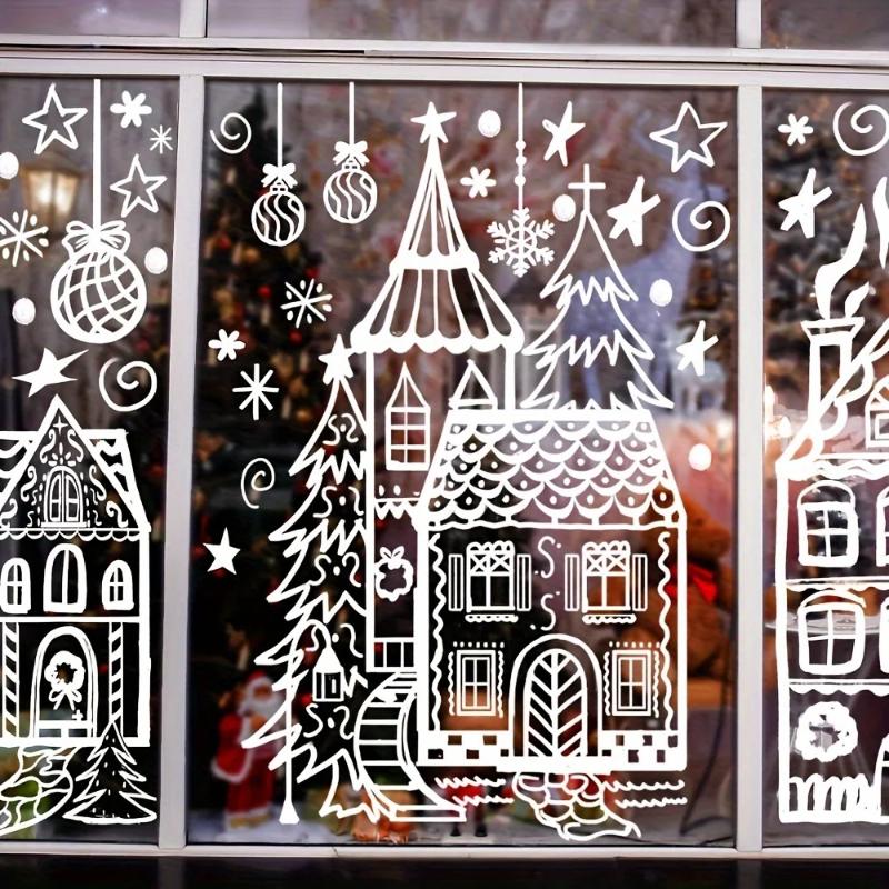 4 Pcs Christmas Window Decals Reindeer Pine Tree Snowflake Pattern Self Adhesive Home Xmas Holiday Party Decoration