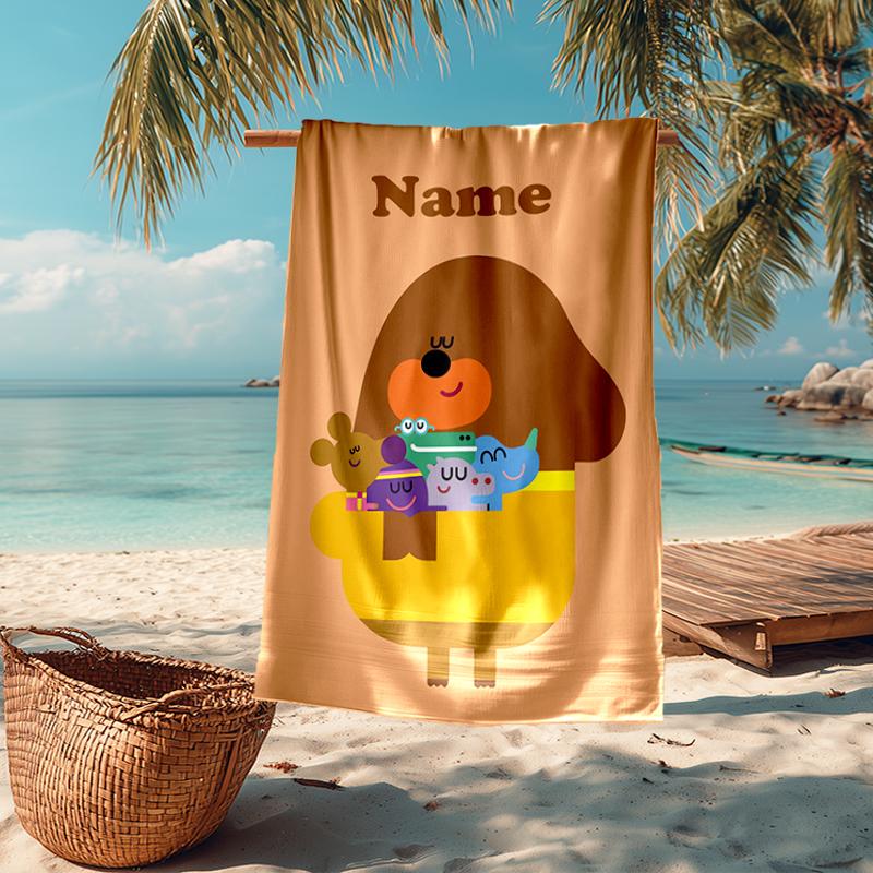 Custom Name Ultra-Soft Beach Towel with Hey Duggee Theme,Ideal for Pool - Camping, Diving - Perfect Travel Essential, Vibrant Beach Towel.