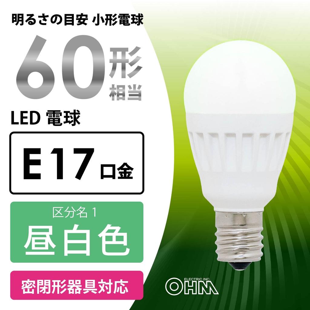 OHM Electric LED Light Bulb, Small, E17 Base, Equivalent to 60W, Daylight White, LDA6N-G-E17 IS51 06-4478