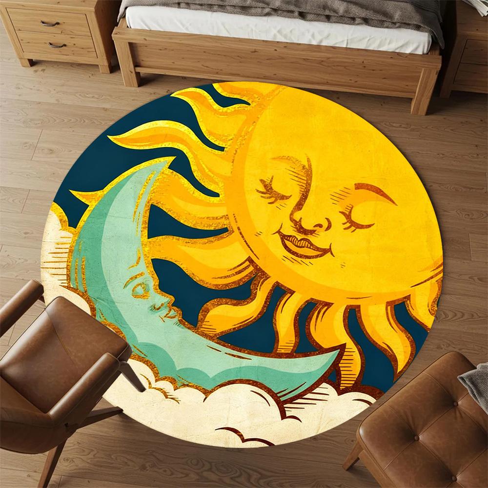 1pc Sun Moon Round Chair mat office Area Rug - Non-Slip, Floor Mat for Office, Bedroom, Ideal home decor gift p0105025