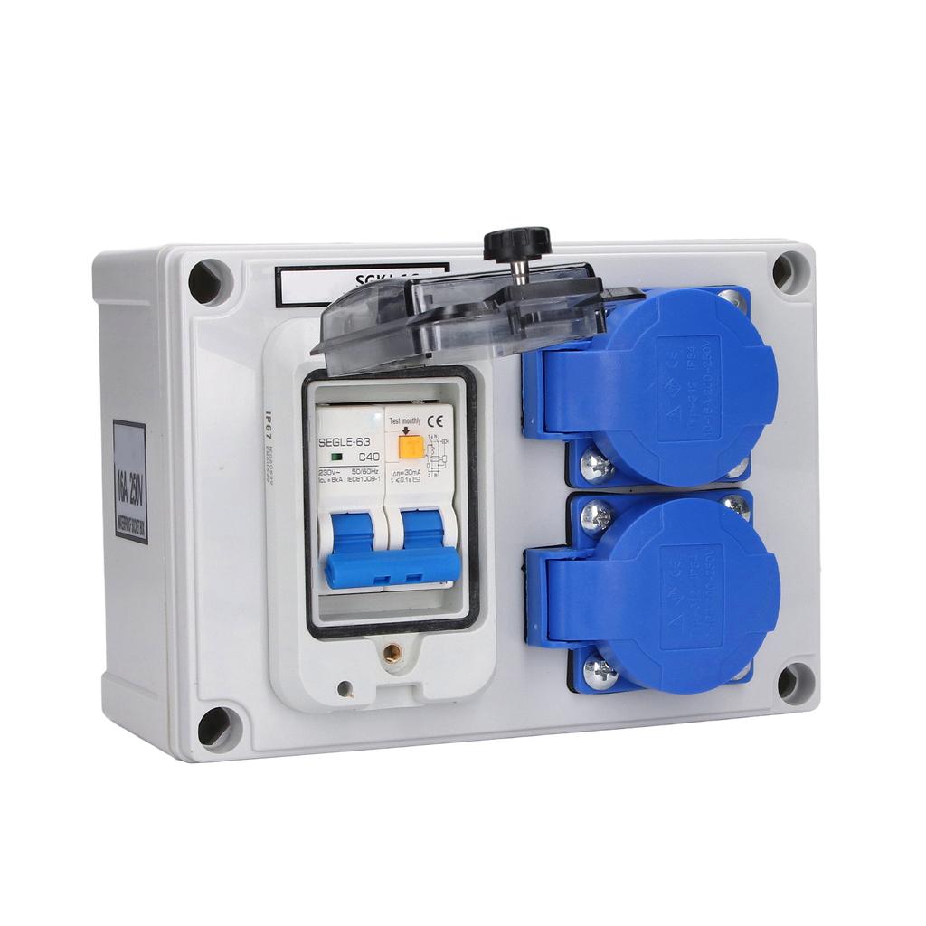 Wall Socket Dual German Power Outlet Box Receptacle 200250V with 40A 1P+N RCD