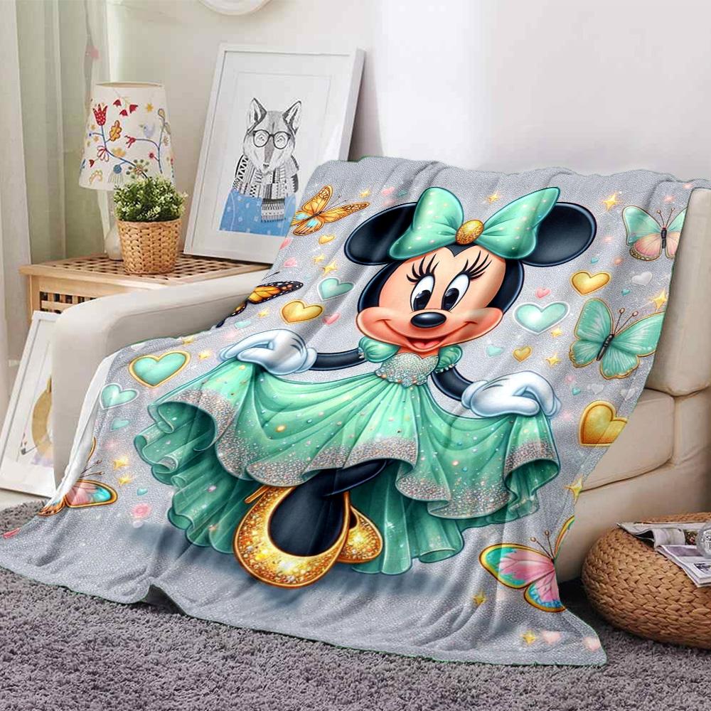 Minnie Mouse Butterfly Fantasy Flannel Blanket Super Soft Warm Cozy Blanket For Sofa Bed Office Travel Allseason Home Decor Gift