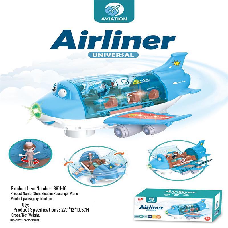 Electric Q-Cute Passenger Airplane Toy with Music & Lights - 360° Rotating Children's Car