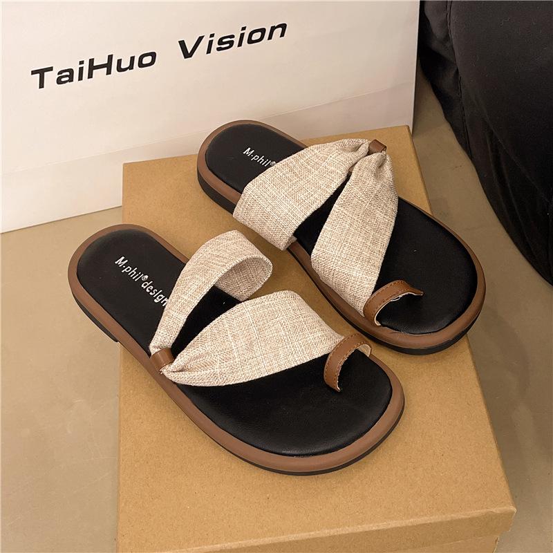 

Нишевый набор шлепанцев для пальцев женские летние новые для улицы модный дизайн чувство плоская подошва открытый носок пляжные прохладные шлепанцы 40 бежевый