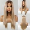 BLONDE UNICORN Long Ombre Blonde Straight Lace Part Synthetic Wigs for Women Daliy Hair Natural High Density Heat Resistant