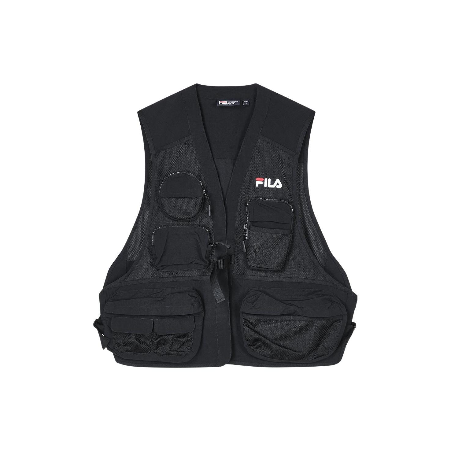 FILA Vests Men s Jet Black V neck Moderate Workwear F11M349704F-BK M